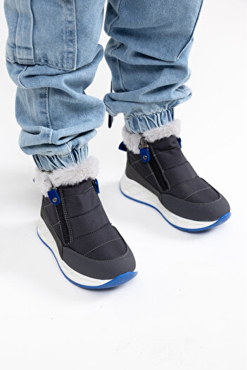 kids A more Waly Double Zippered Boys' Boots with Plush Fur Inside Smoked