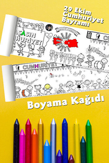 BiWini 29 Ekim Cumhuriyet Bayramı 102 yaşında Dev 2,5 Metre Rulo Boyama Kağıdı - Çocuk Eğitici Boyama