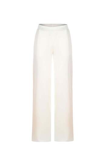 RİVUS Wide Leg Satin Trousers with Elastic Waist - Ecru