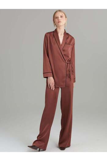 RİVUS Wrap Closure Satin Pajama Jacket - Copper