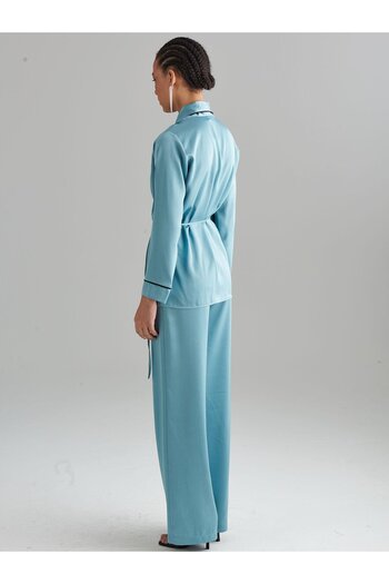 RİVUS Wrap Closure Satin Pajama Jacket - Mint Green