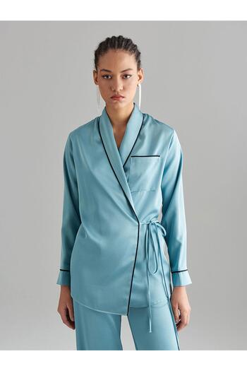 RİVUS Wrap Closure Satin Pajama Jacket - Mint Green