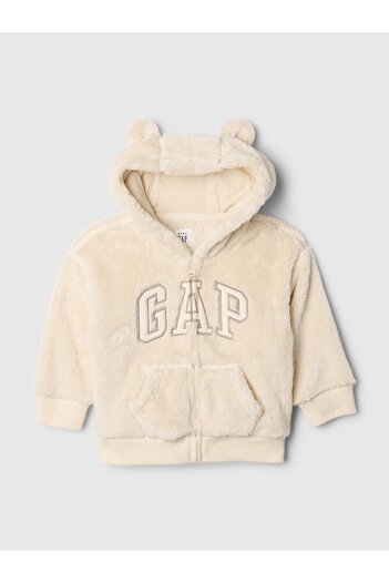 GAP Bebek Kırık Beyaz Logo Suni Vegan Kürk Sweatshirt