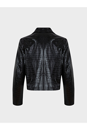 RİVUS Crocodile Vegan Leather Short Jacket - Black