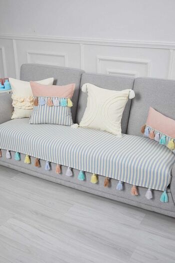 Aisha's Design Colorful Tufted Blue Striped Sofa Cover 90X210Cm,Ko-20