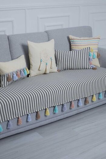 Aisha's Design Colorful Tufted Black Striped Sofa Cover 90X210Cm,Ko-20