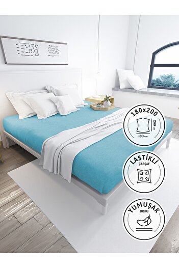 FAVORA Turquoise Oversize Elastic Combed Cotton Bed Sheet