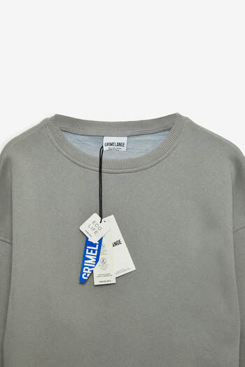 GRIMELANGE Rinor Men's Oversize Fit 3 Thread Raised Kangaroo Pocket Dark Gray Sweatshirt