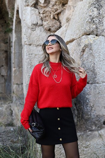 bytugcekaya Red Standard Size Orgin Soft Textured Sweater