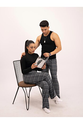 İng drop Ekose Kareli Yılbaşı Pijama Altı  Uisex Micro Pamuk