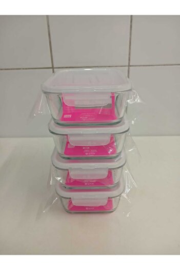 LAV Feyzade Fresco Compartmented Glass Lockable Storage Container Set of 4 1120Cc Rectangular with White Lid (Frs-297)