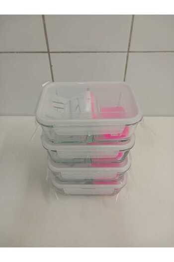 LAV Feyzade Fresco Compartmented Glass Lockable Storage Container Set of 4 1120Cc Rectangular with White Lid (Frs-297)