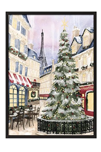 Postifull Black Framed Painting, New Year Poster, New Year Decoration, Christmas in Town Comfort Series No:108658