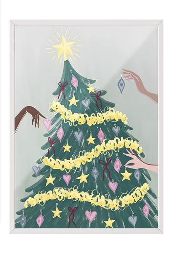 Postifull White Framed Painting, New Year Poster, New Year Decoration, Joyful Tree Comfort Series No:108674