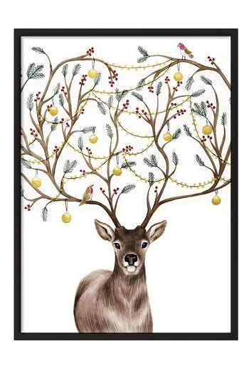 Postifull Black Framed Painting, New Year Poster, New Year Decoration, Decorated Deer Comfort Series No:108642
