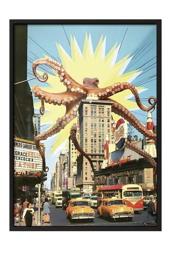 Postifull Black Framed Painting, Poster and Frame Kit, Attack of the Octopus Comfort Series No:108732