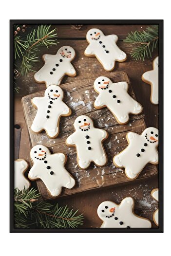 Postifull Black Framed Painting, New Year Poster, New Year Decoration, Gingerbread Snowmen Comfort Series No:108619