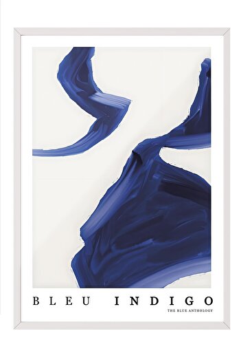Postifull White Framed Painting, Poster and Frame Set, Wall Painting, Indigo Abstract Comfort Series No:108