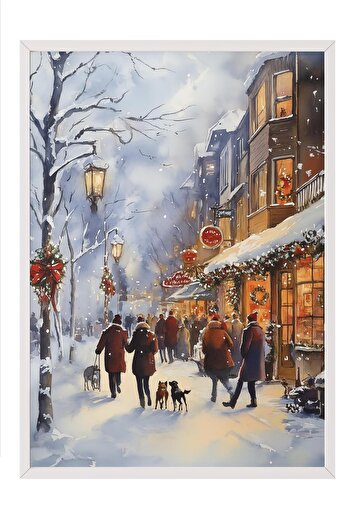 Postifull White Framed Painting, Artistic Design Wall Painting, New Year's Comfort Series No:108770