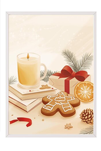 Postifull White Framed Painting, Artistic Design Wall Painting, New Year's Comfort Series No:108779