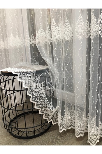 rendecioğlutekstil 1X3 Close Pleat Embroidered Tulle Curtain - Samdaç Patterned
