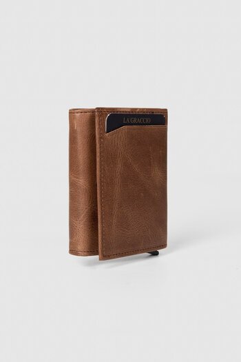 La La'Graccio Paris La'Graccio Paris Genuine Leather Mechanismed Men's Wallet Crazy Coffee