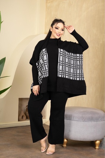 nimet tekstil 3-Piece Knitwear Set with Poncho and Throat Badi Pants with Elastic Waist