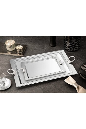 Tiamo 18/10 Steel Silver Souvenir Tea and Coffee 2-Piece Trays