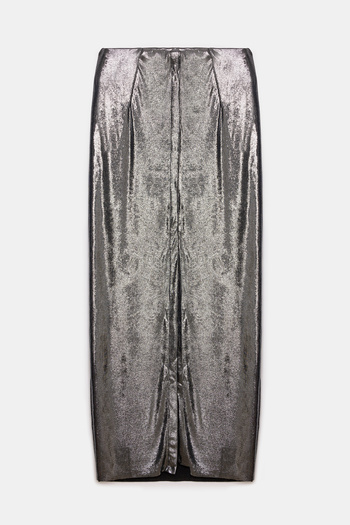 No Matter What Shiny Fabric Slim Fit Skirt with Slit on the Front