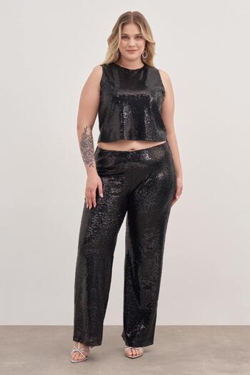 MYLİNE Elastic Waist Lined Sequined Trousers