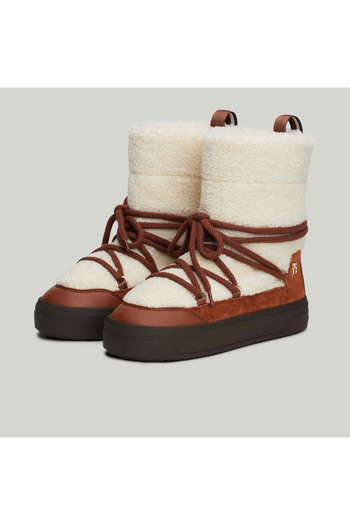 Tommy Hilfiger Fűzős Faux Shearling női barna csizma