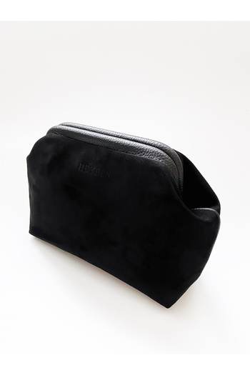 HEYBE'S Heybes Women's Black Suede Clutch Handbag