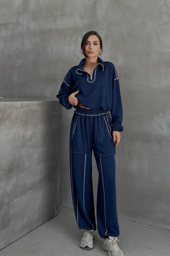 Ortaya Çık Navy Blue Reverse Stitching Detailed Tracksuit Set