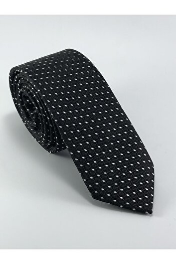 PİERRONİ Black and White Dot Pattern Slim Tie