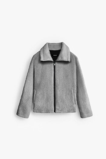 ablukaonline Men's Oversize Stand Collar Plush Jacket Light Gray