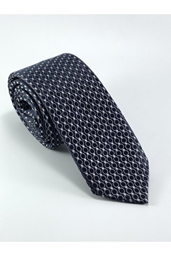PİERRONİ Navy Blue Smoked White Dot Pattern Slim Tie