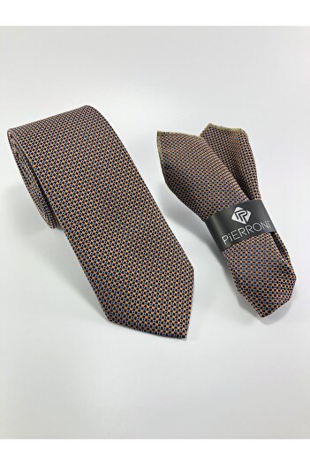 PİERRONİ Orange and White Dot Pattern Handkerchief Tie
