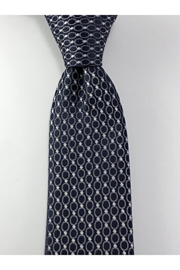 PİERRONİ Navy Blue Smoked White Dot Pattern Slim Tie