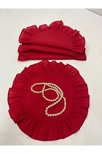 LILYUM Cotton Polyester Ruffled Round American Service Plates 6 Pieces 40 cm