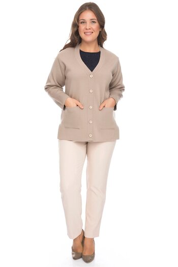 Uludağ Triko Women's Sand Buttoned Steel Knitted Cardigan