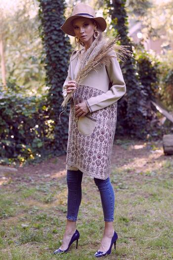 Uludağ Triko Stone Pocket Hooded Women's Rug Cardigan