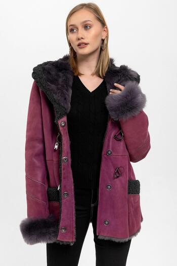 Deriderim Fuchsia Elliet Hooded Genuine Fur Coat