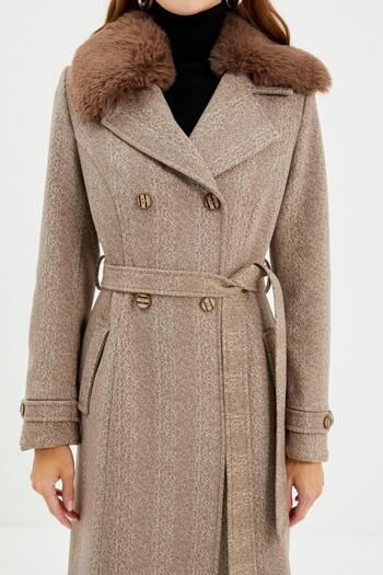 Zühre Fur Detailed Double Breasted Collar Mink Cashmere Coat 13114