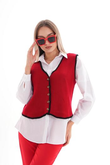 ŞİMAL Women's Knitwear Knitted Shepherd Vest 245165   -