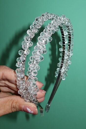 TAKIŞTIR Silver Color Crystal Bead Detailed Bridal/Engagement Crown