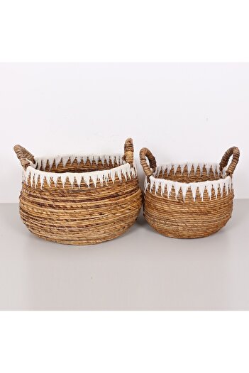 Mylamp Avanos Natural Abaca Handmade Round Handle Basket of 2