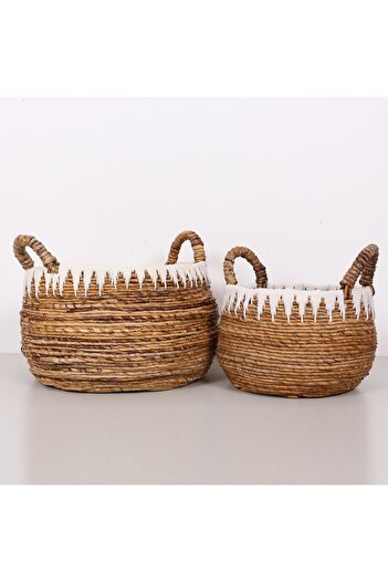 Mylamp Avanos Natural Abaca Handmade Round Handle Basket of 2