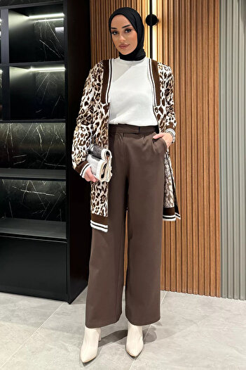 julude Light Brown Women's High Waist Velcro Wide Leg Palazzo Hijab Pants