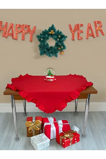 LILYUM Home Red Cotton Polyester Frilly Table Cloth