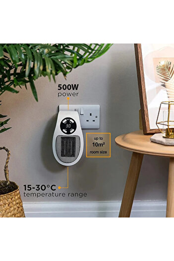 Monte Lua Ayarlanabilir Termostatlı ve Zamanlayıcılı, enerji tasarruflu, 500 W, mini fanlı ısıtıcı priz,